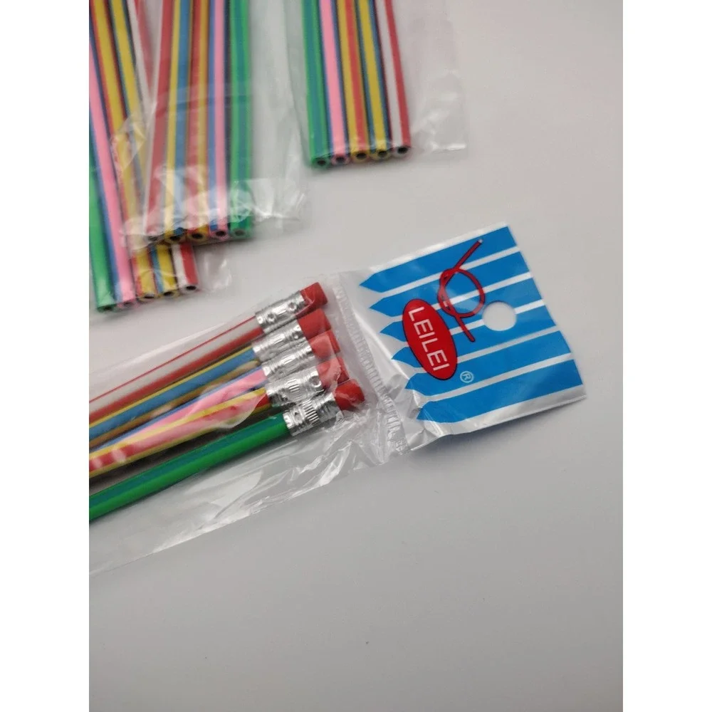 Leilei Multi Color‎ Striped Bendable Pencils Bulk 8 Packs of 5 Total 40